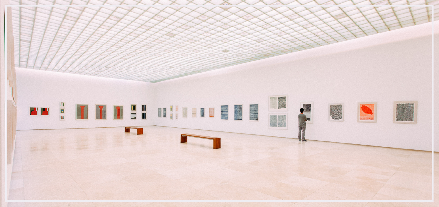 wide shot of contemporary art gallery space