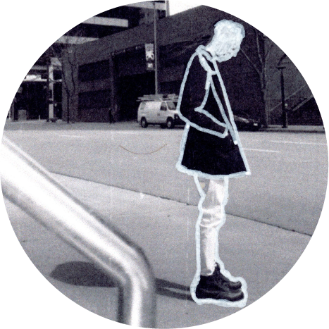 negative film strip with hand-drawn silouette around a man